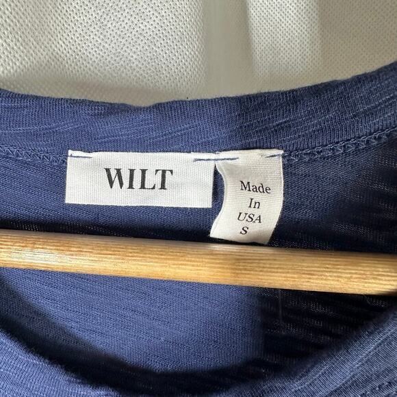 WILT Shrunken Crew Tee with Lace Sleeves Slub 100% Cotton Small Blue - Picture 4 of 12